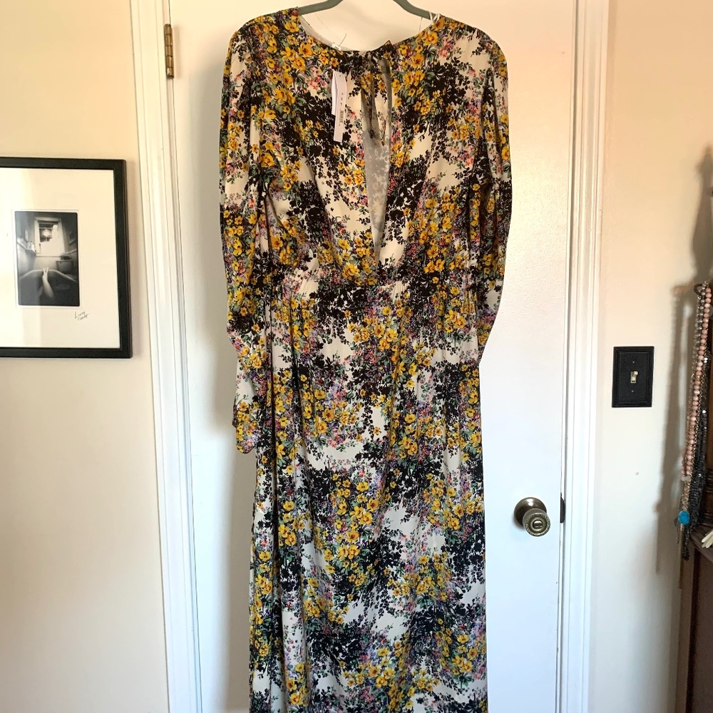 NWT Topshop Floral Long Sleeve Midi Dress 12 - Picture 9 of 11